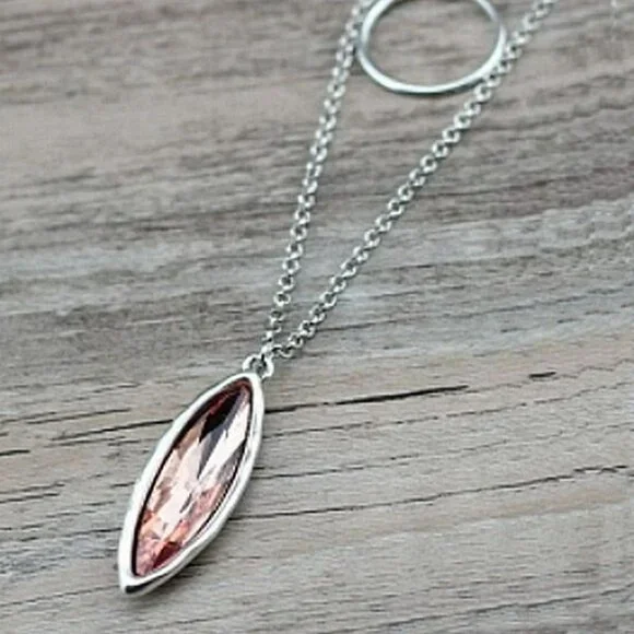 Marlowe Ellipse Circle Layered Pink to Coral Crystal Necklace Gift Packaged - Picture 2 of 9